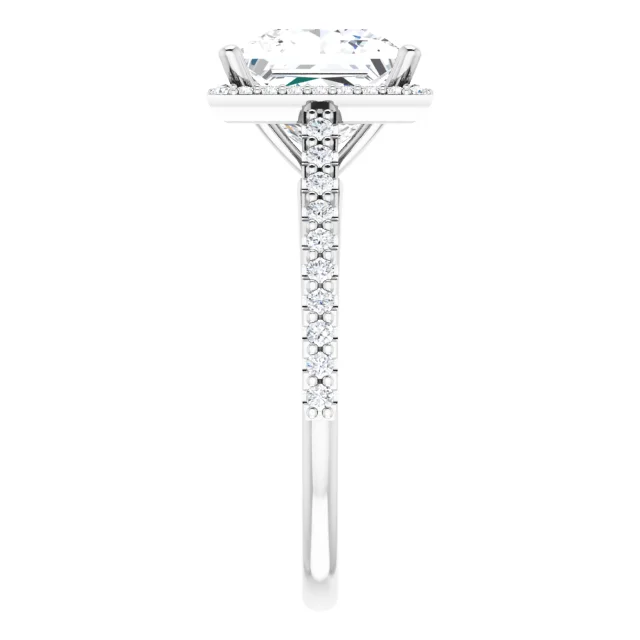 14K White Gold Princess Cut Halo Diamond Engagement Ring