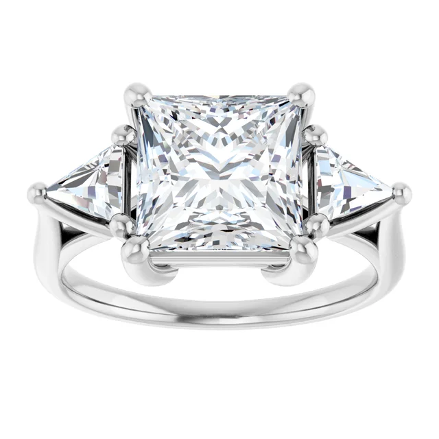 14K White Gold Princess Cut Three Stone Diamond Engagement Ring