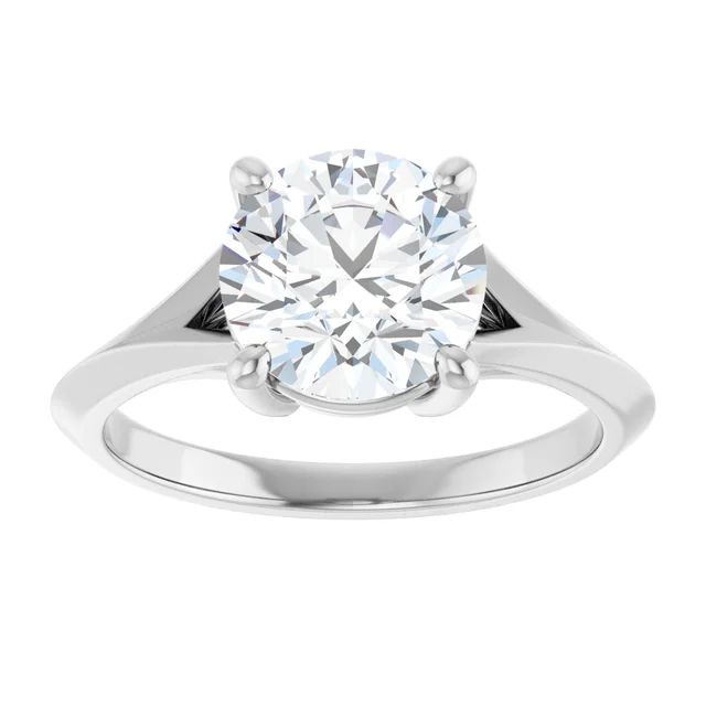 14K White Gold Round Cathedral Solitaire Diamond Engagement Ring