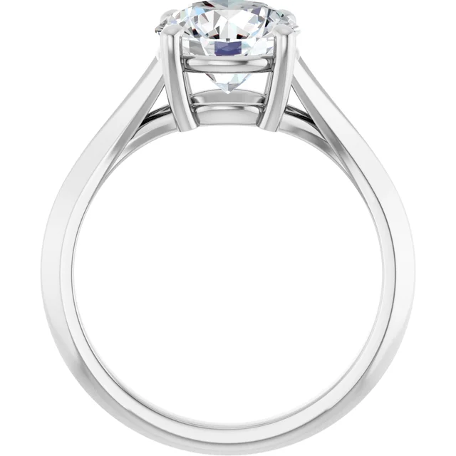 14K White Gold Round Cathedral Solitaire Diamond Engagement Ring