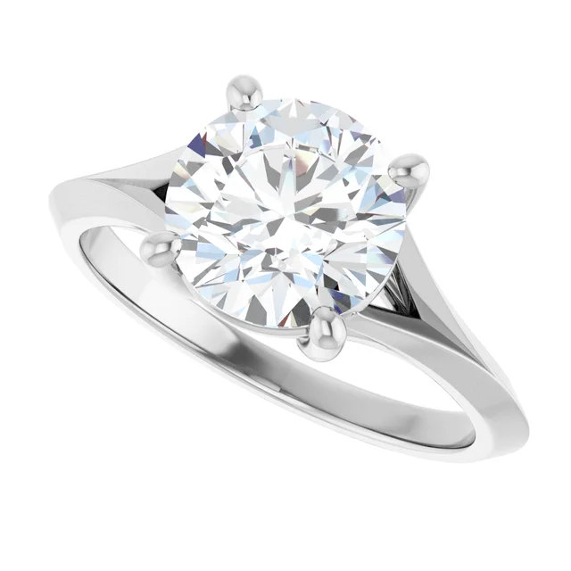 14K White Gold Round Cathedral Solitaire Diamond Engagement Ring