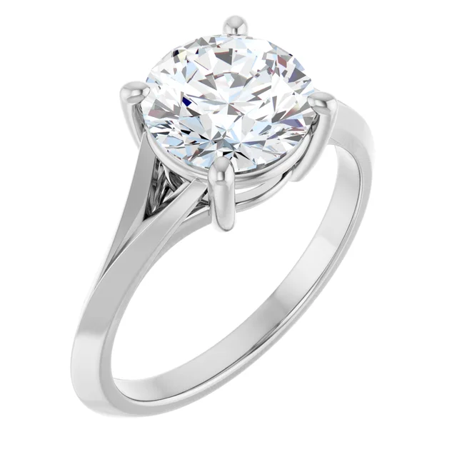 14K White Gold Round Cathedral Solitaire Diamond Engagement Ring