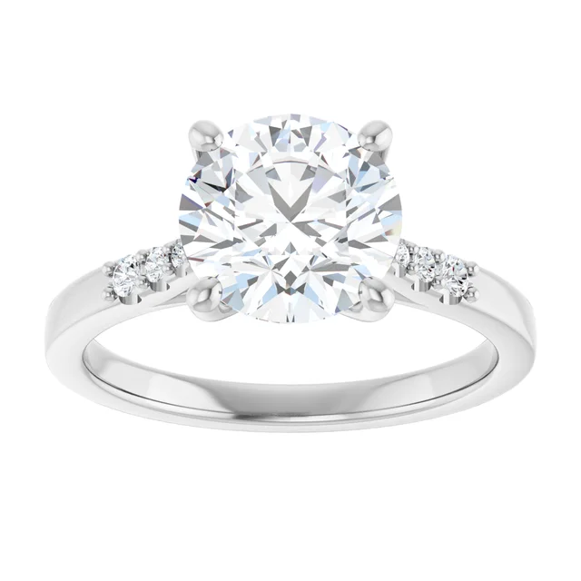 14K White Gold Round Classic Cathedral Diamond Engagement Ring