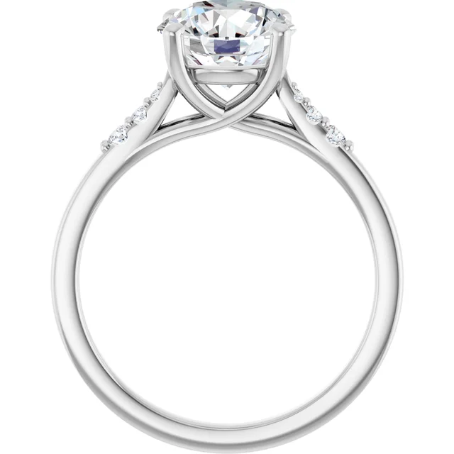 14K White Gold Round Classic Cathedral Diamond Engagement Ring