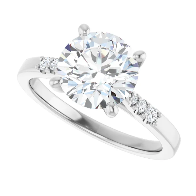 14K White Gold Round Classic Cathedral Diamond Engagement Ring