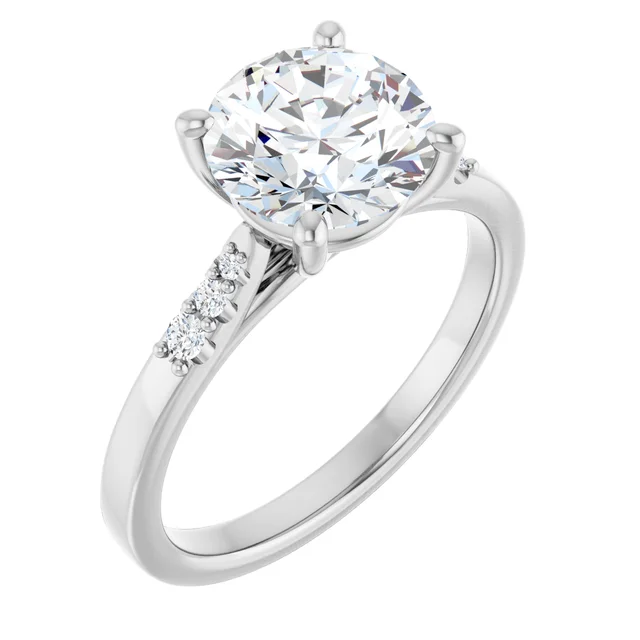 14K White Gold Round Classic Cathedral Diamond Engagement Ring
