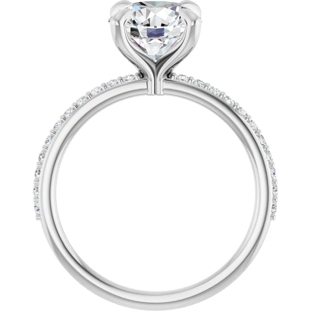 14K White Gold Round Claw Prong Pavé Diamond Engagement Ring