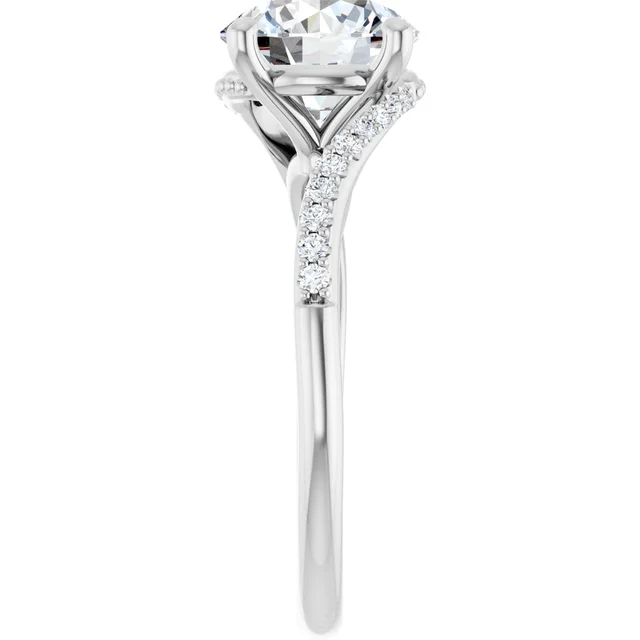 14K White Gold Round Twisted Pavé Diamond Engagement Ring