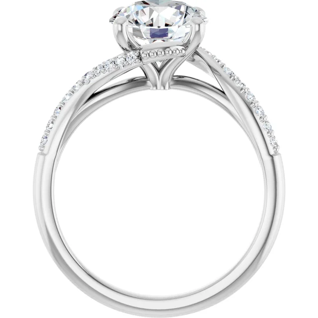 14K White Gold Round Twisted Pavé Diamond Engagement Ring