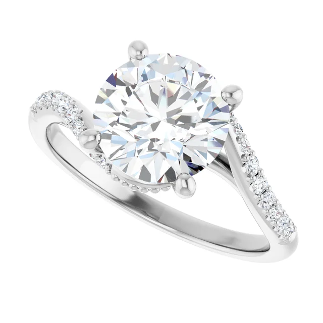 14K White Gold Round Twisted Pavé Diamond Engagement Ring