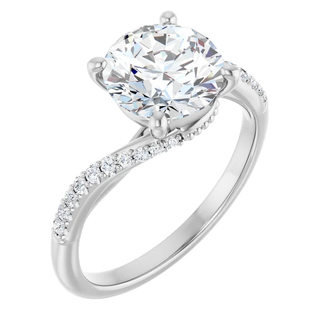 14K White Gold Round Twisted Pavé Diamond Engagement Ring