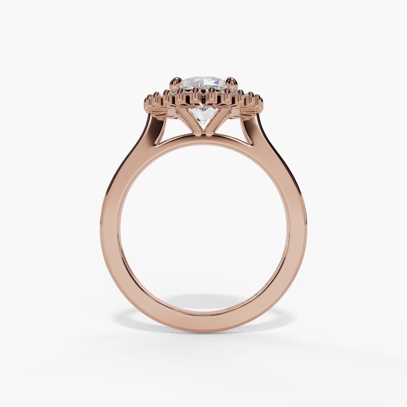 Baguette Diamond Sun Halo Engagement Ring - Image 10
