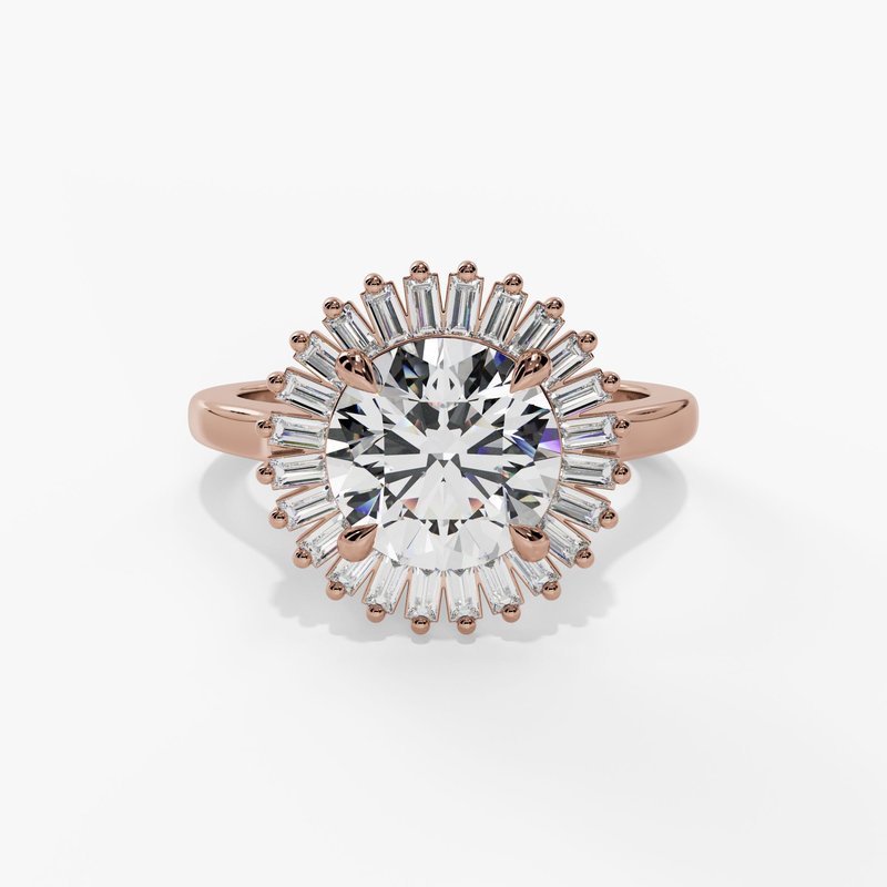 Baguette Diamond Sun Halo Engagement Ring - Image 8