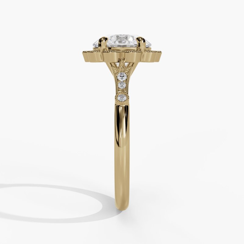 Floral Milgrain Halo Engagement Ring - Image 3
