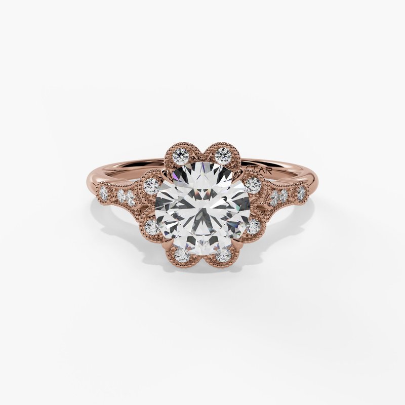 Floral Milgrain Halo Engagement Ring - Image 8