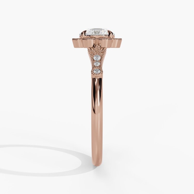Floral Milgrain Halo Engagement Ring - Image 9