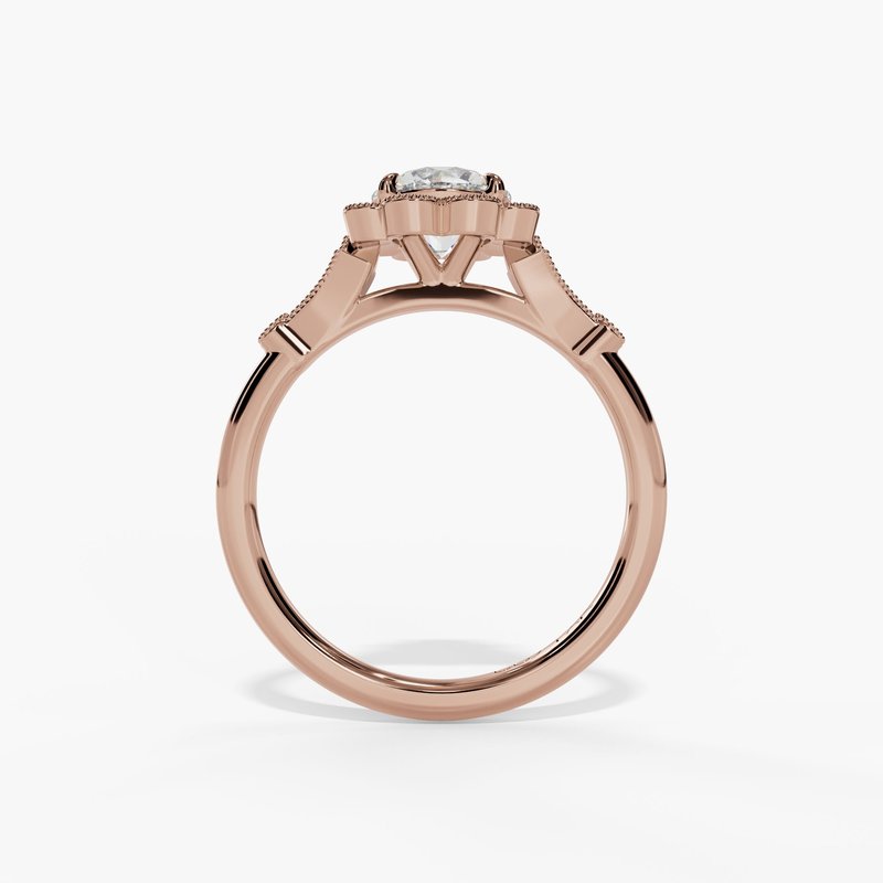 Floral Milgrain Halo Engagement Ring - Image 10