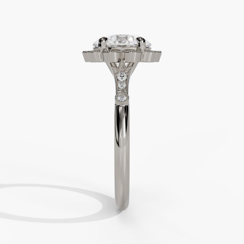 Floral Milgrain Halo Engagement Ring - Image 6