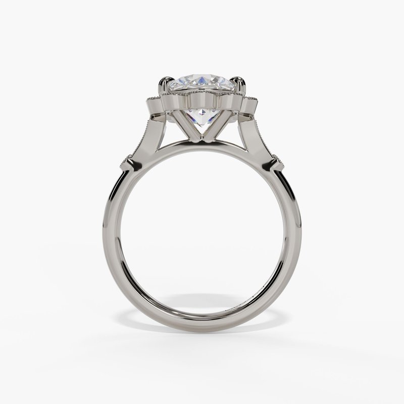 Floral Milgrain Halo Engagement Ring - Image 7
