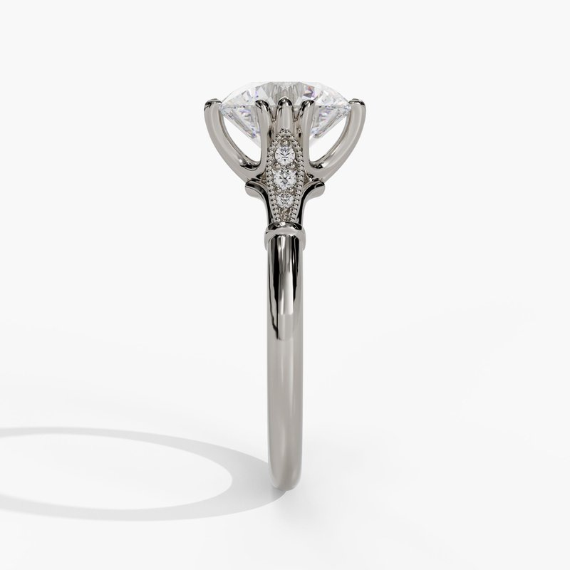 Triple Prong Engagement Ring with Accent Diamonds - Image 3