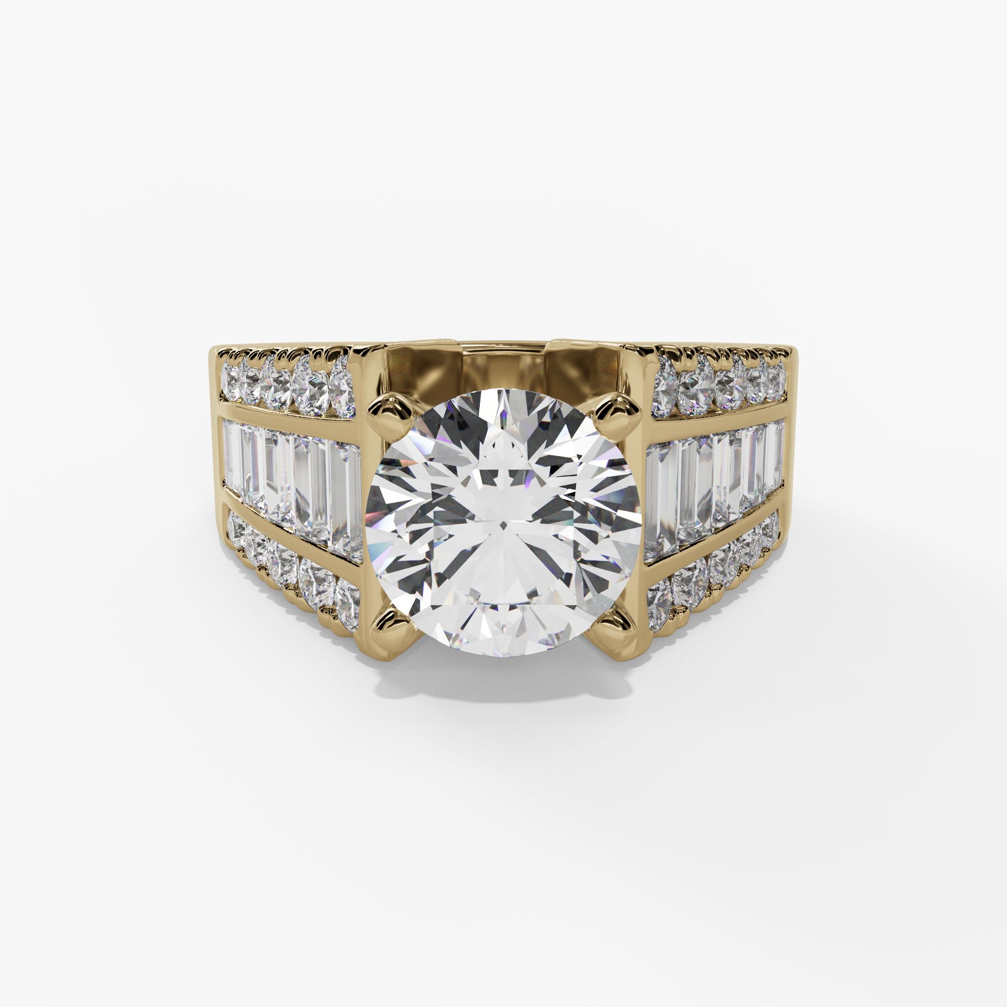 3 Row Baguette Diamond Channel Set Engagement Ring