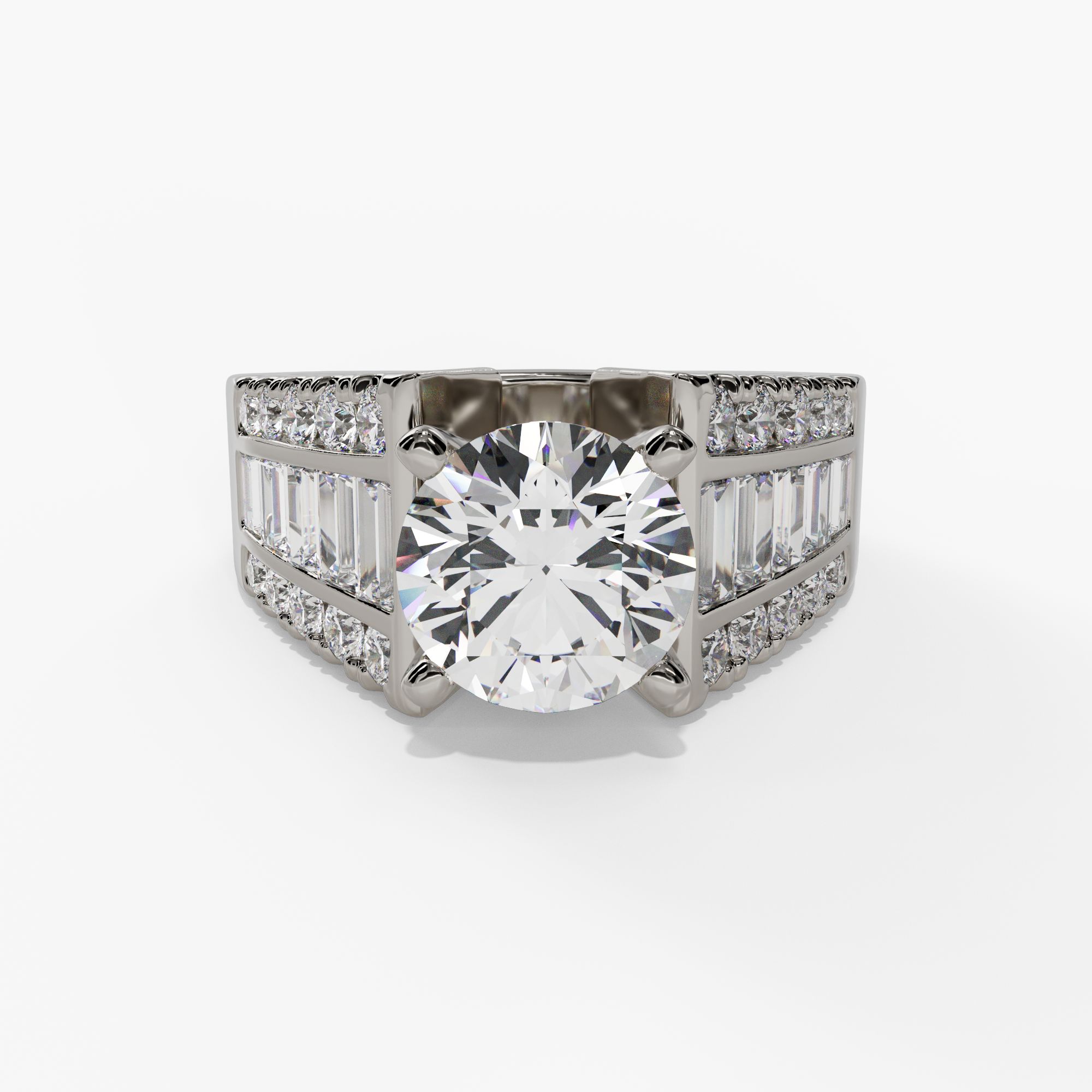3 Row Baguette Diamond Channel Set Engagement Ring