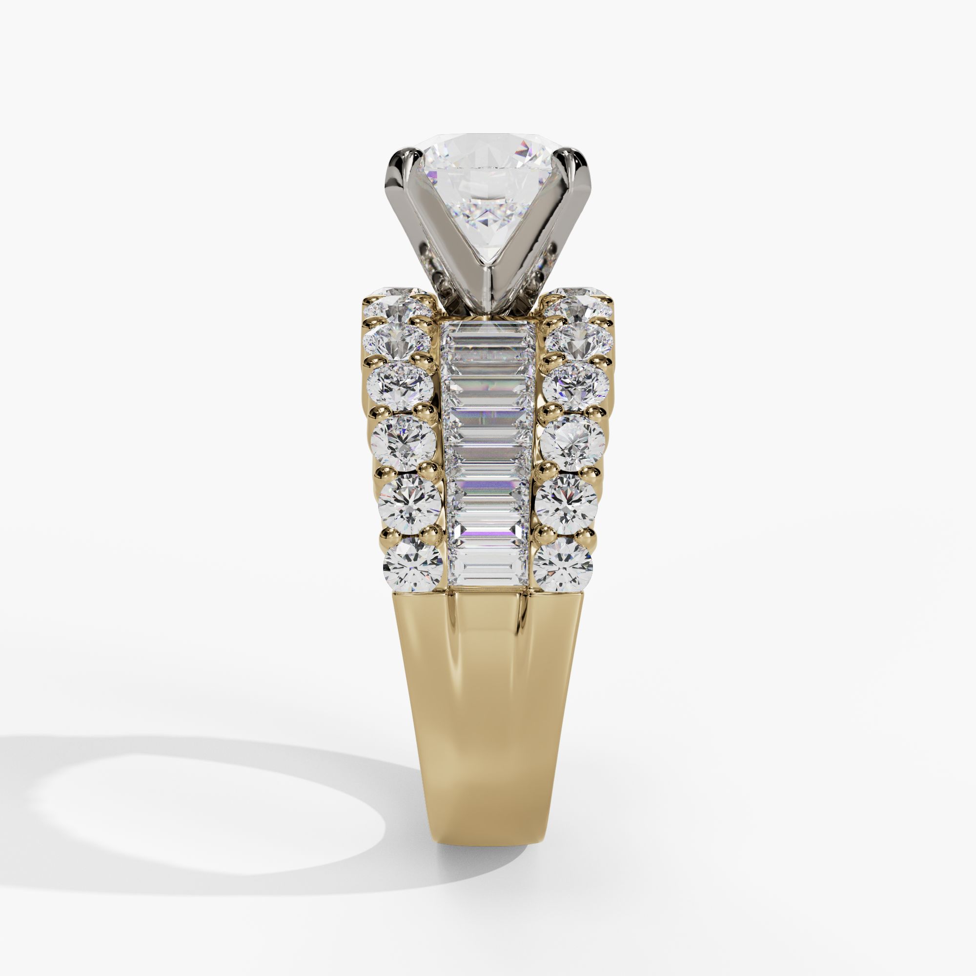 3 Row Baguette Diamond Peghead Engagement Ring - Image 3