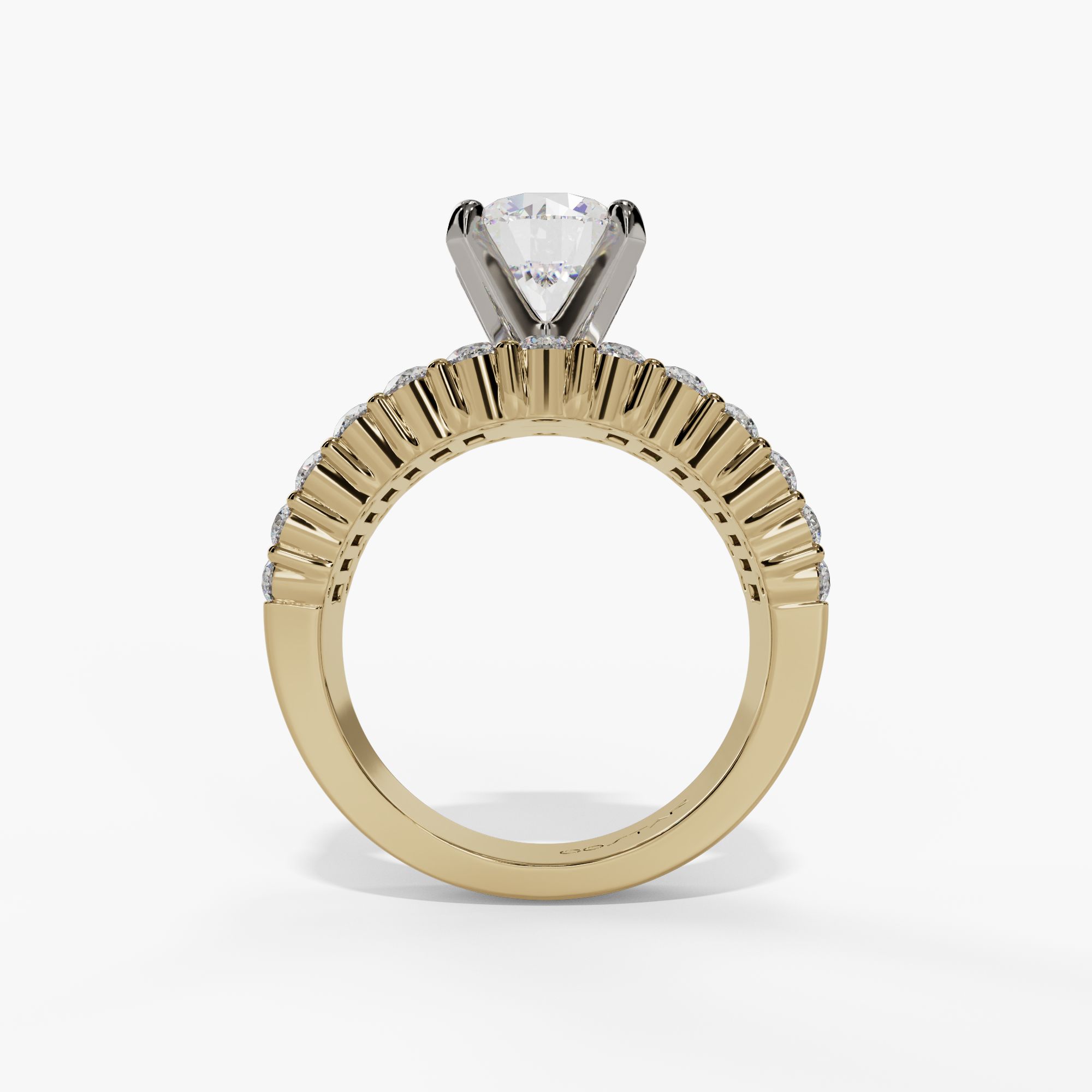 3 Row Baguette Diamond Peghead Engagement Ring - Image 3