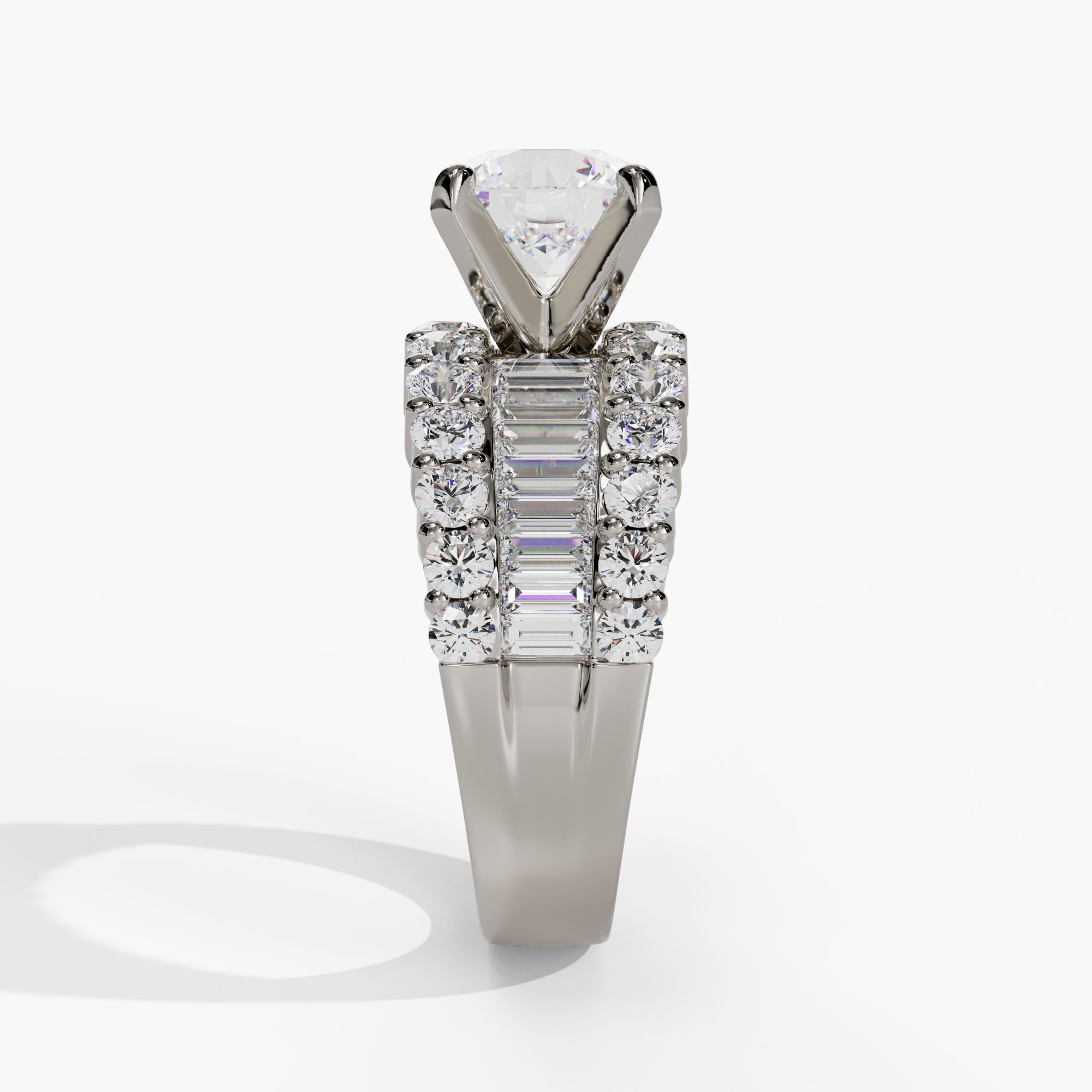 3 Row Baguette Diamond Peghead Engagement Ring - Image 6
