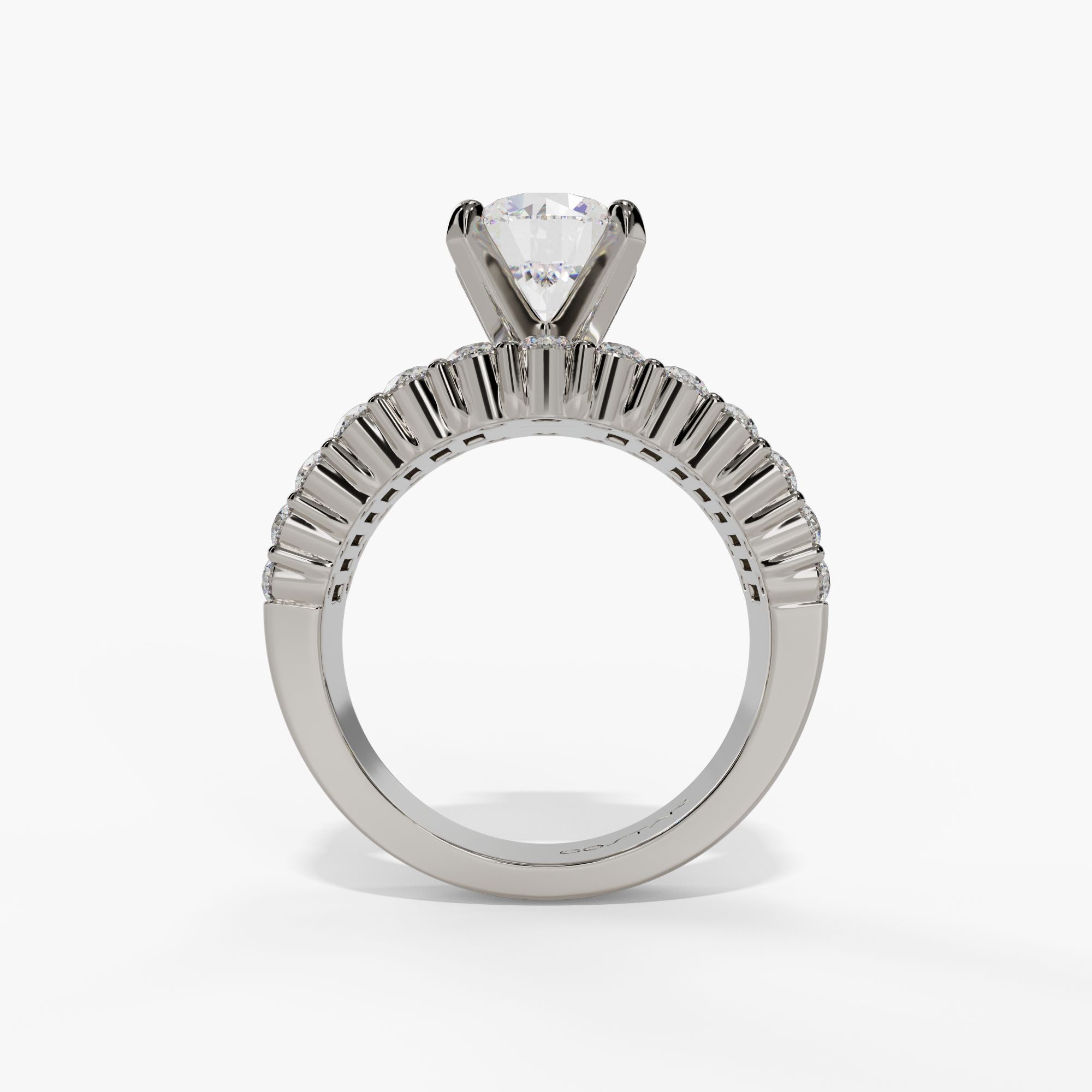 3 Row Baguette Diamond Peghead Engagement Ring - Image 7