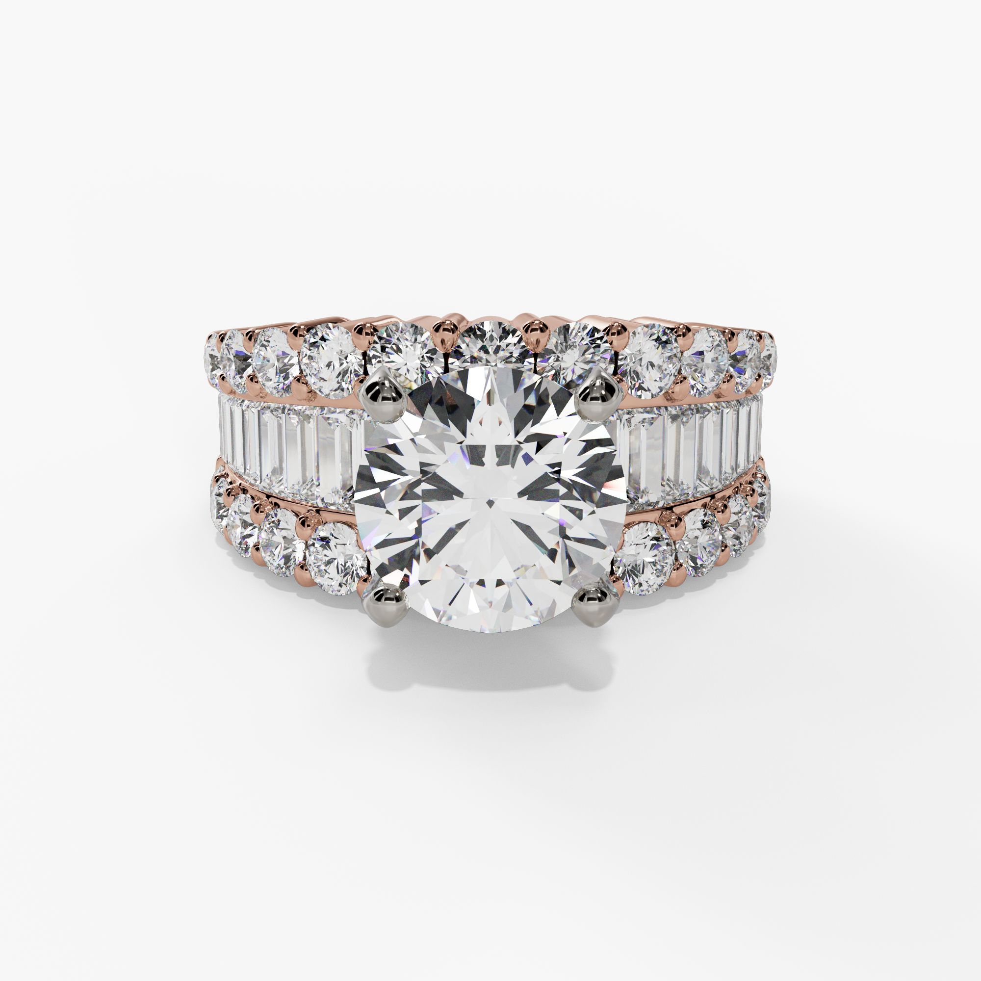3 Row Baguette Diamond Peghead Engagement Ring - Image 8