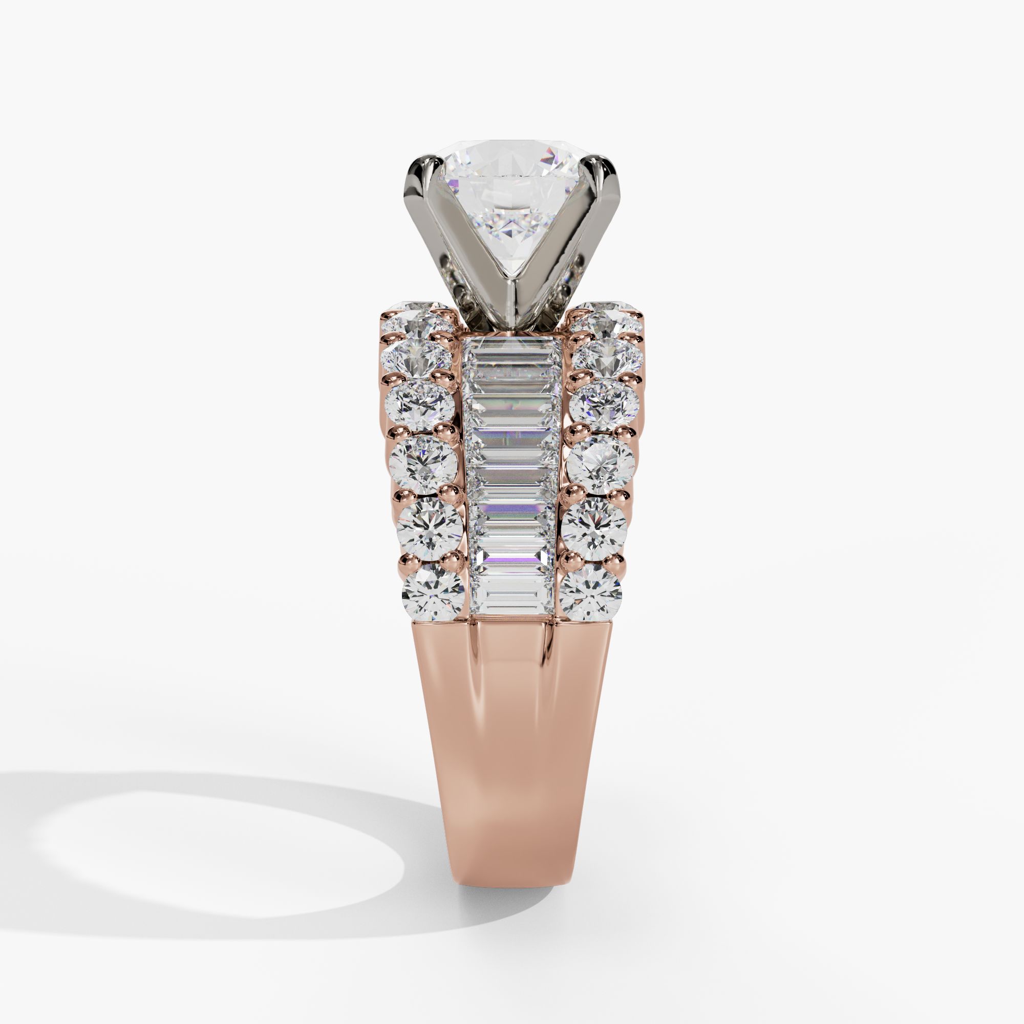 3 Row Baguette Diamond Peghead Engagement Ring - Image 9