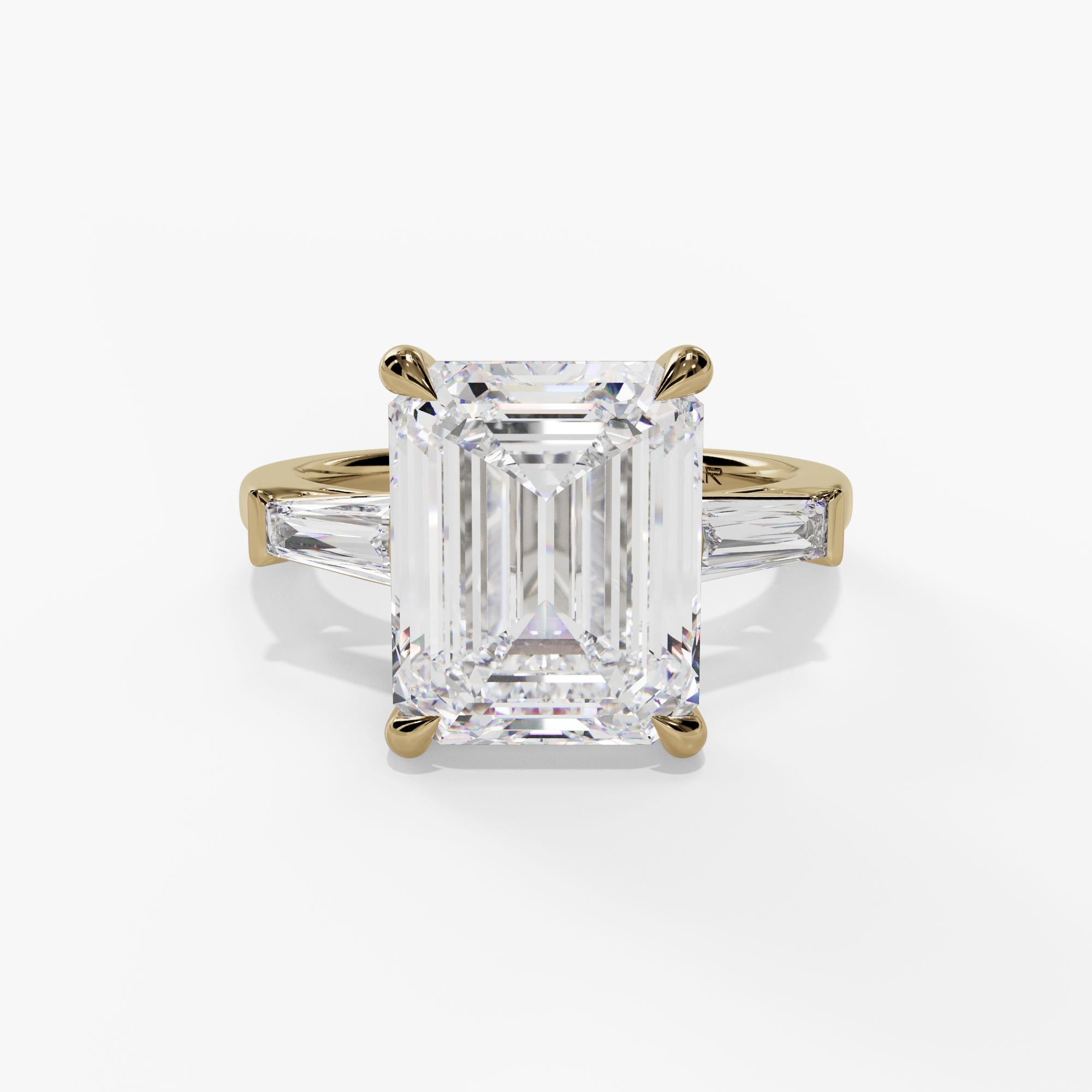 3 Stone Engagement Ring With Tapered Baguette Accent Diamonds