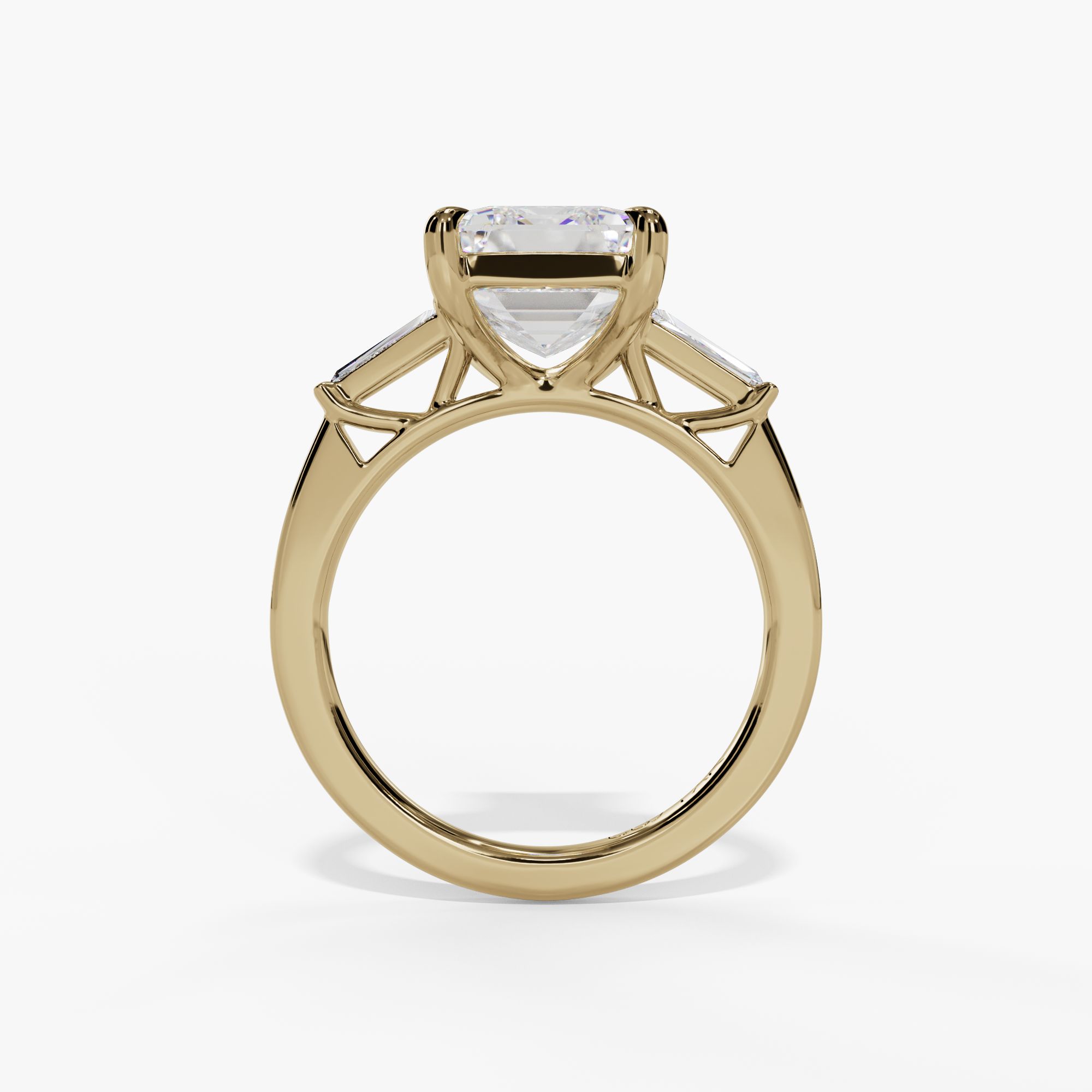 3 Stone Engagement Ring With Tapered Baguette Accent Diamonds
