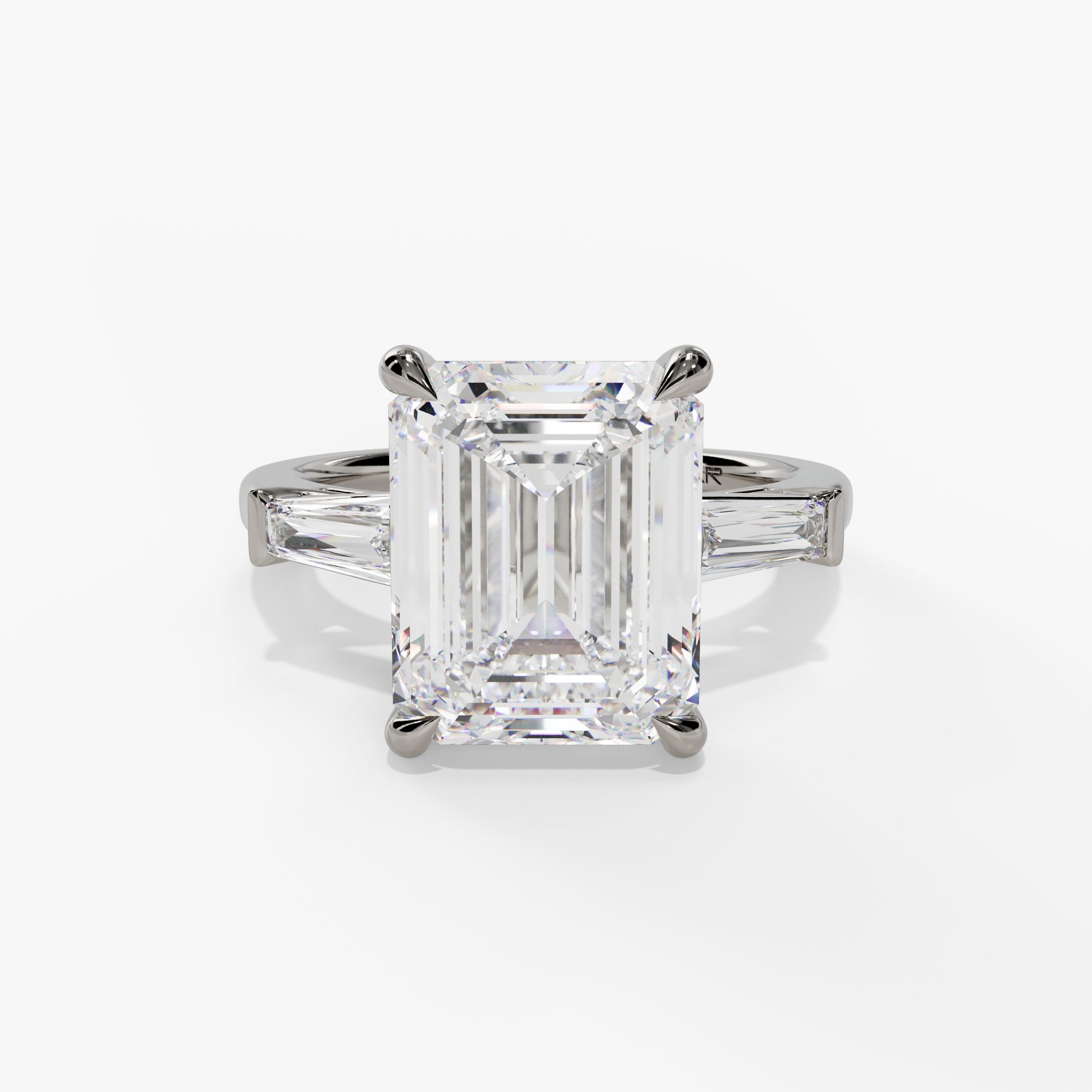 3 Stone Engagement Ring With Tapered Baguette Accent Diamonds