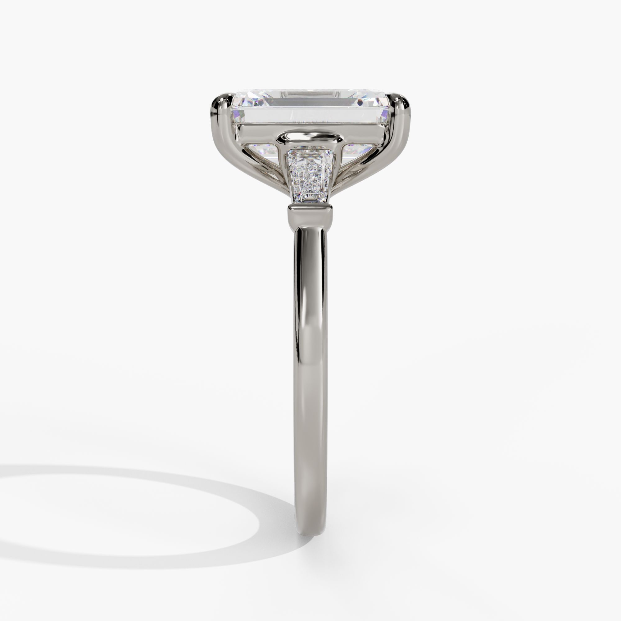 3 Stone Engagement Ring With Tapered Baguette Accent Diamonds