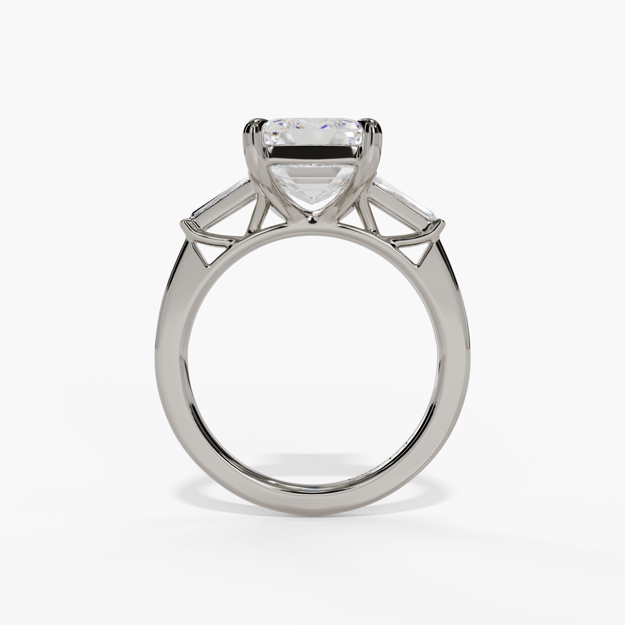 3 Stone Engagement Ring With Tapered Baguette Accent Diamonds