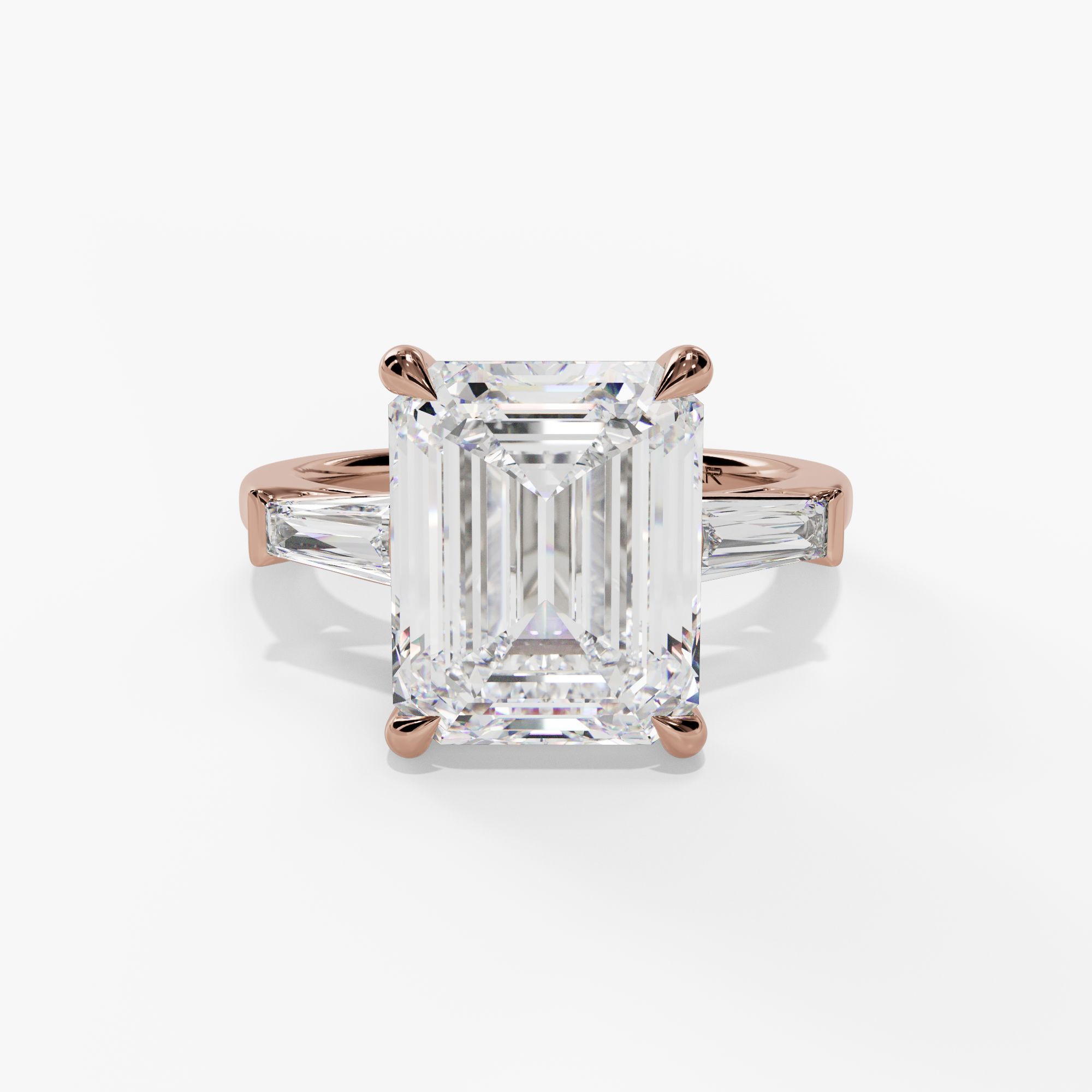 3 Stone Engagement Ring With Tapered Baguette Accent Diamonds