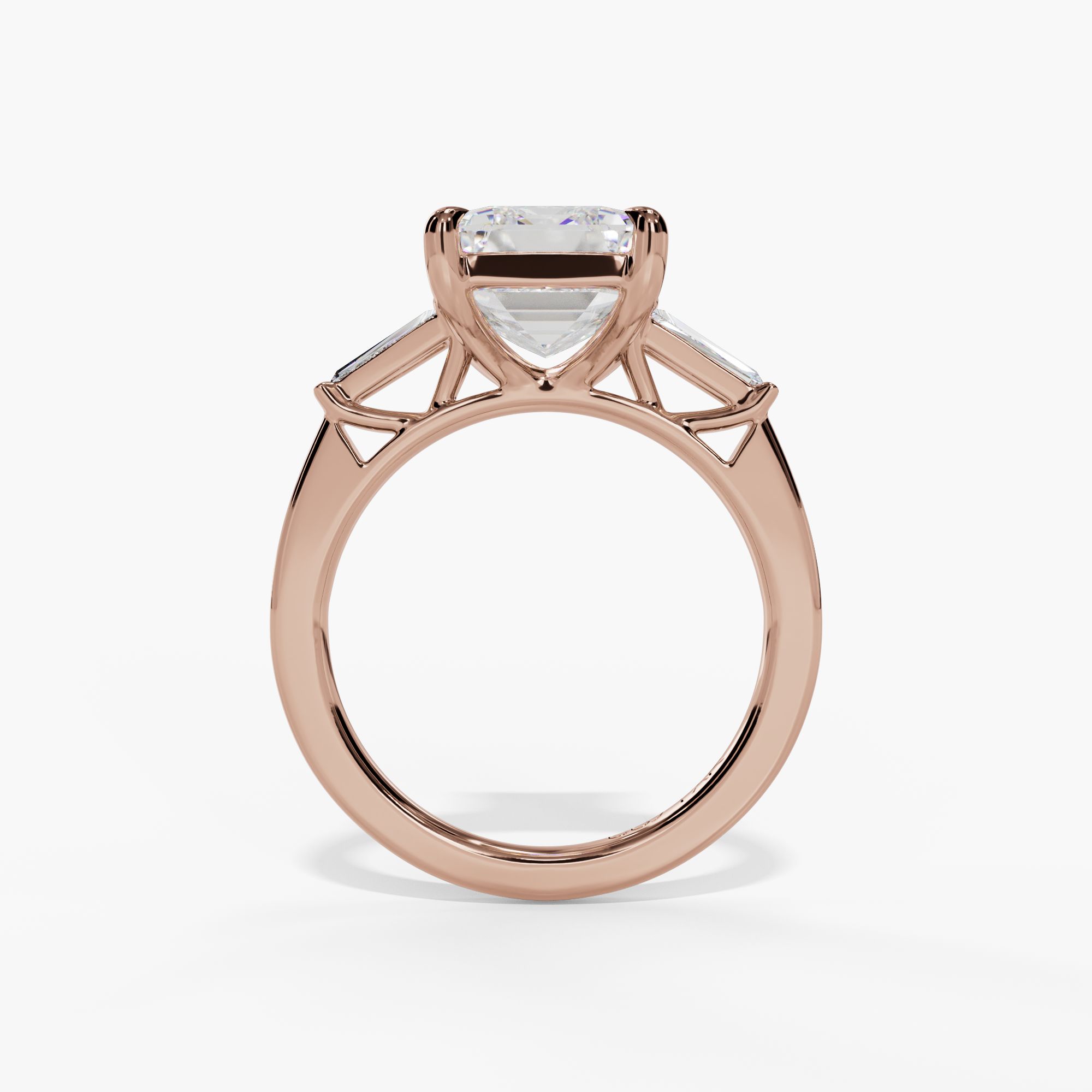 3 Stone Engagement Ring With Tapered Baguette Accent Diamonds