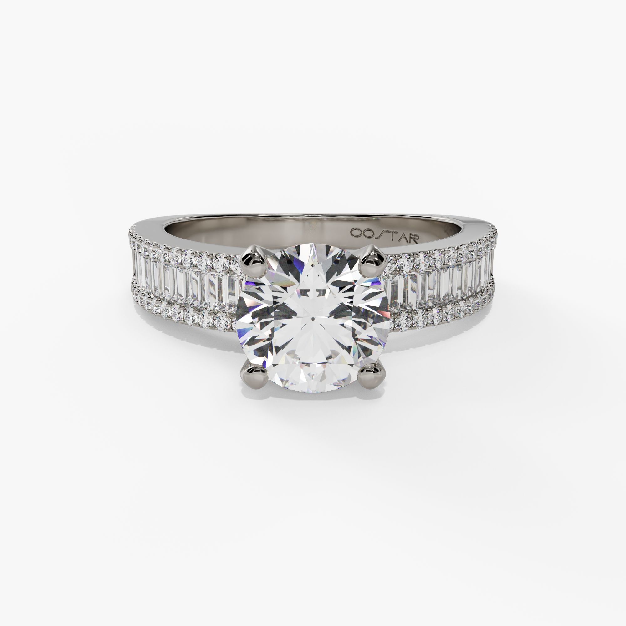 Channel Set Baguette Diamond Shank Engagement Ring