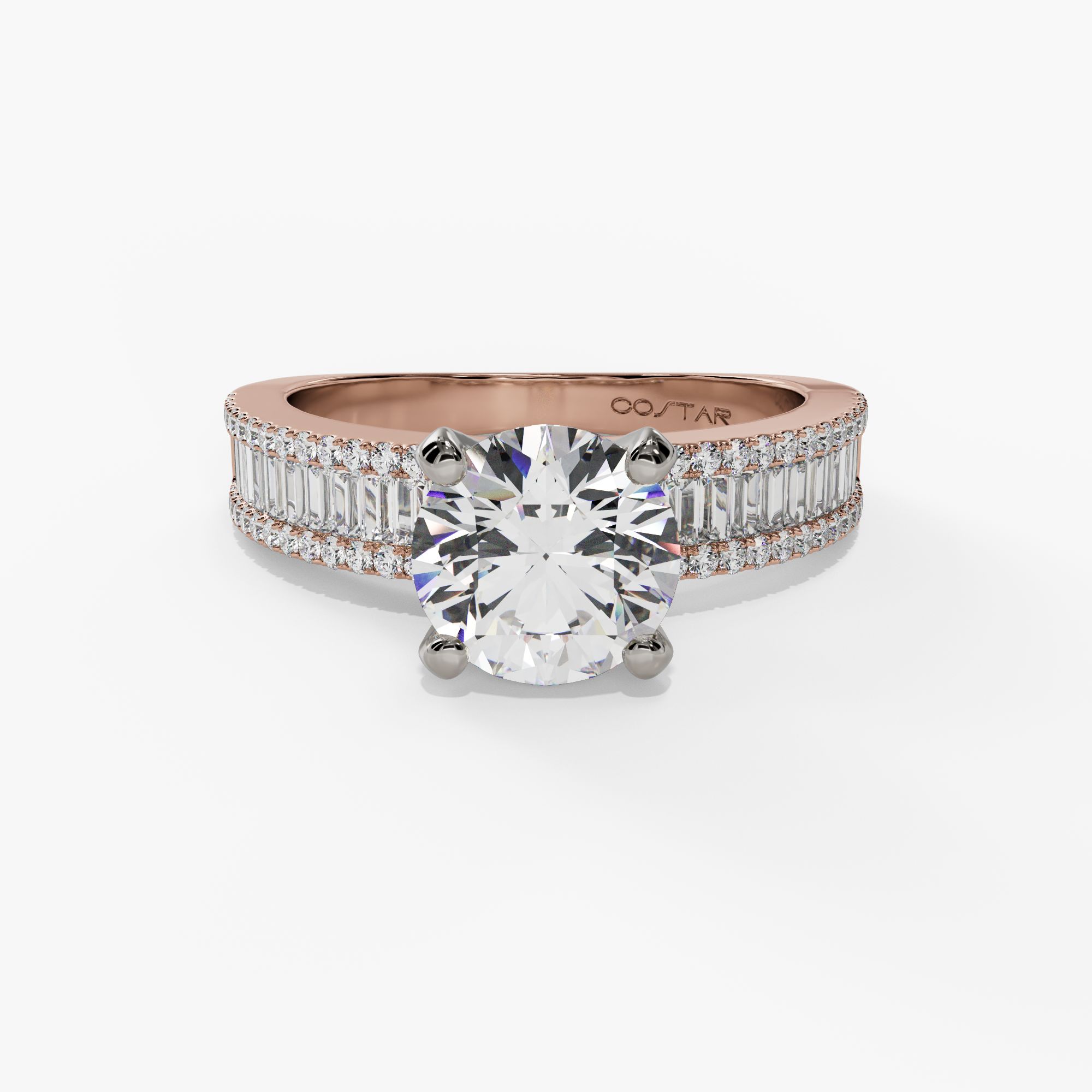 Channel Set Baguette Diamond Shank Engagement Ring