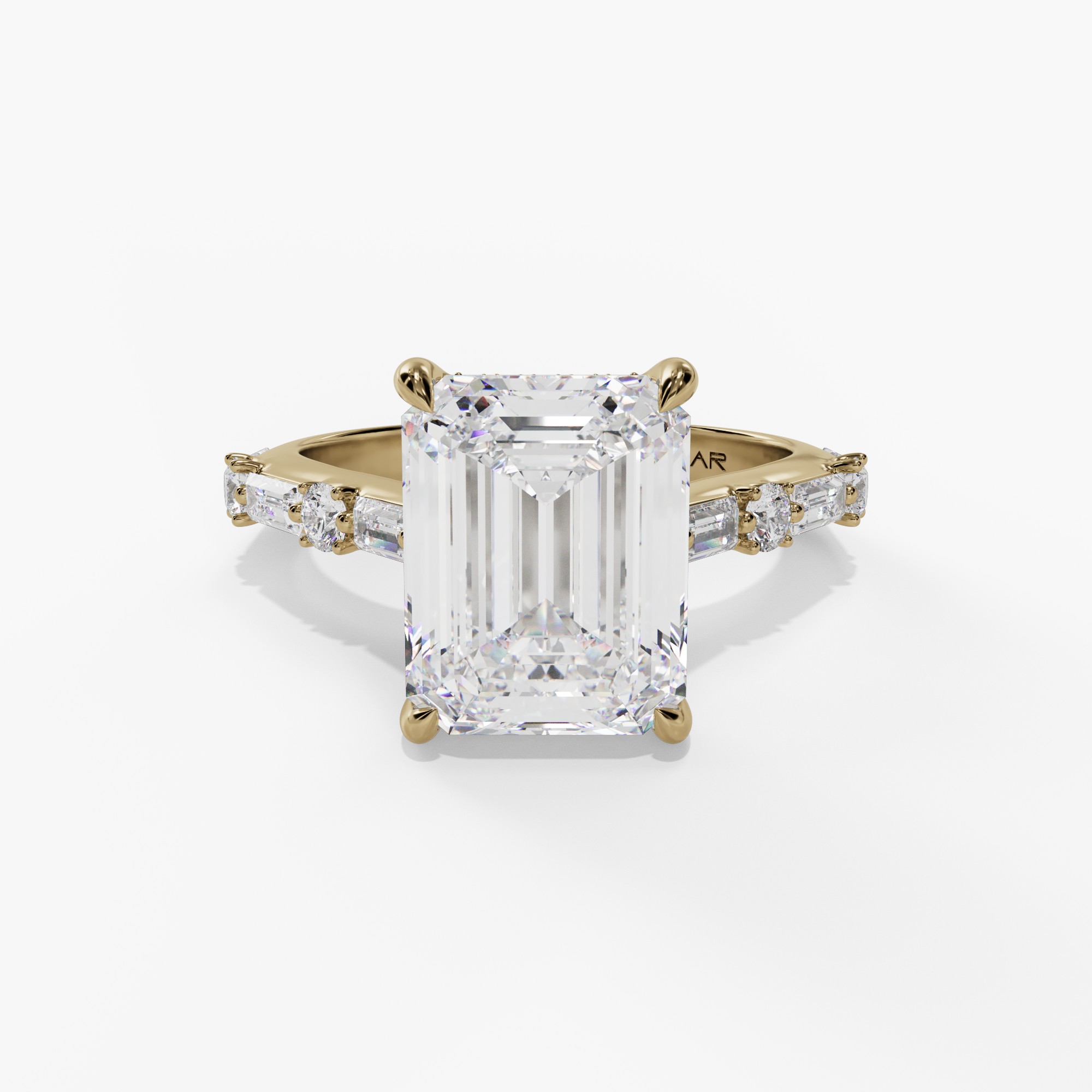 Hidden Halo Engagement Ring with Baguette & Round Diamond Shank