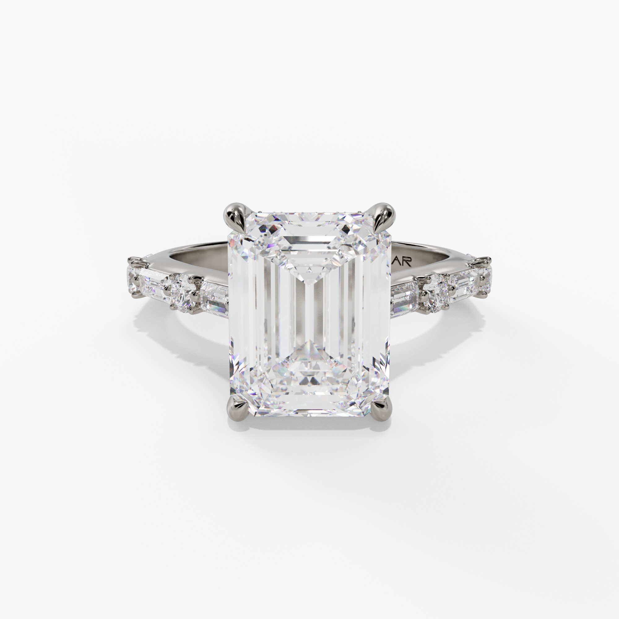 Hidden Halo Engagement Ring with Baguette & Round Diamond Shank