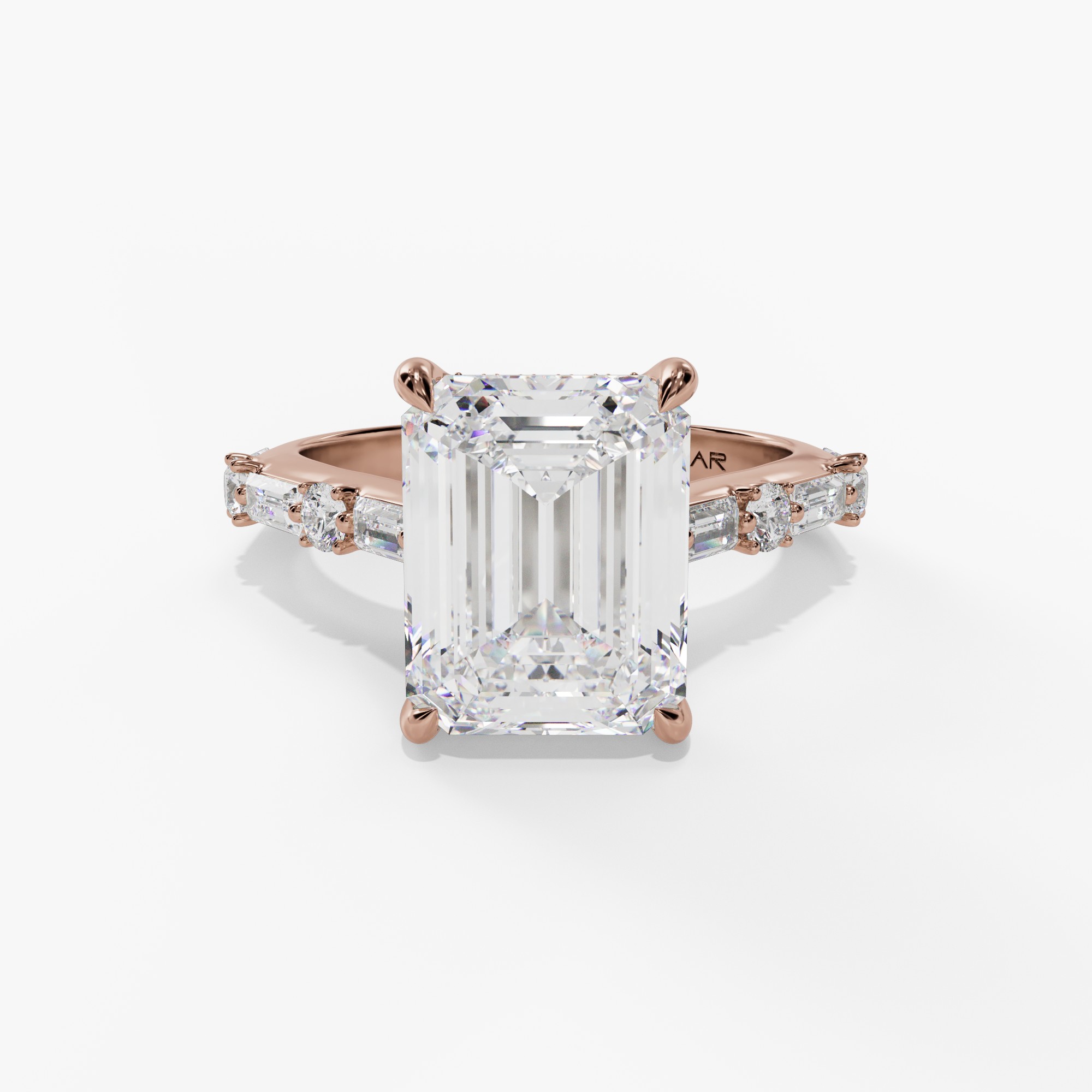 Hidden Halo Engagement Ring with Baguette & Round Diamond Shank