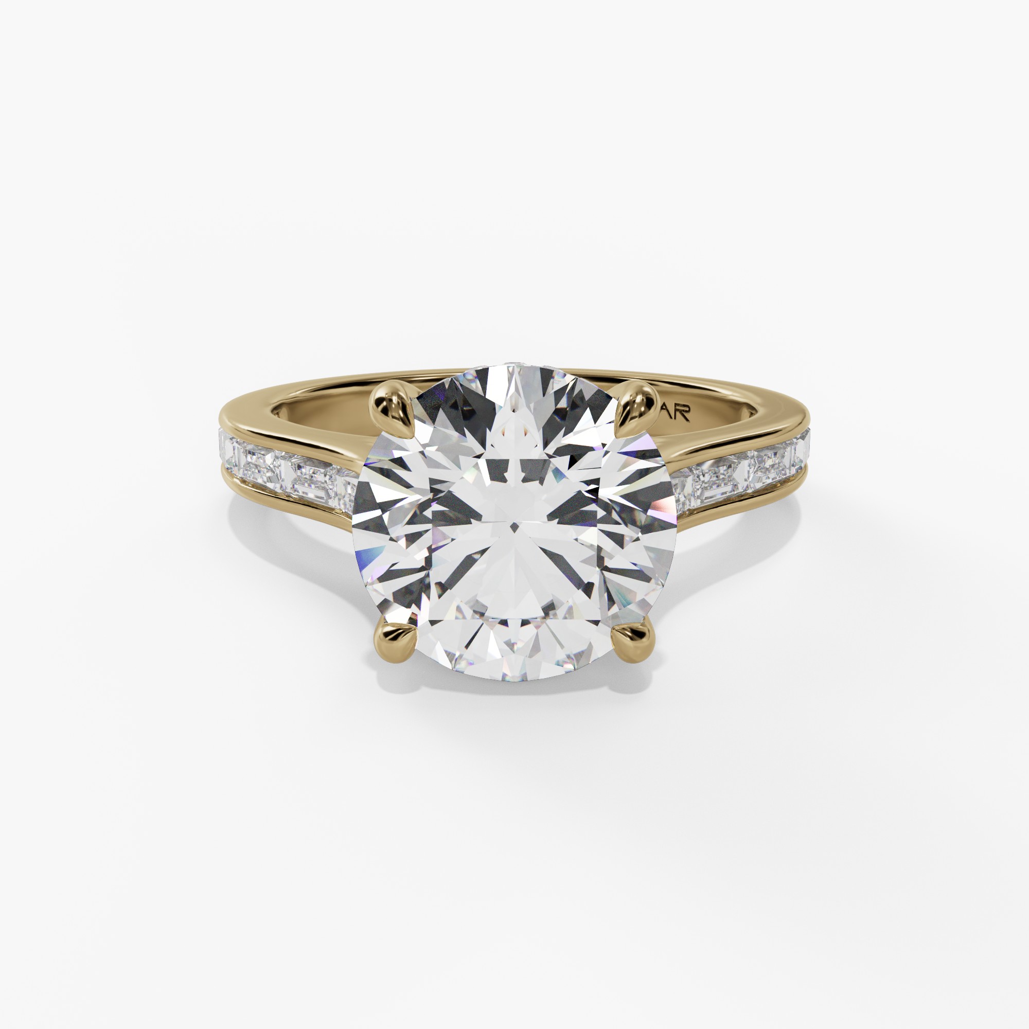 Hidden Halo Engagement Ring with Channel Set Baguette Diamond Shank