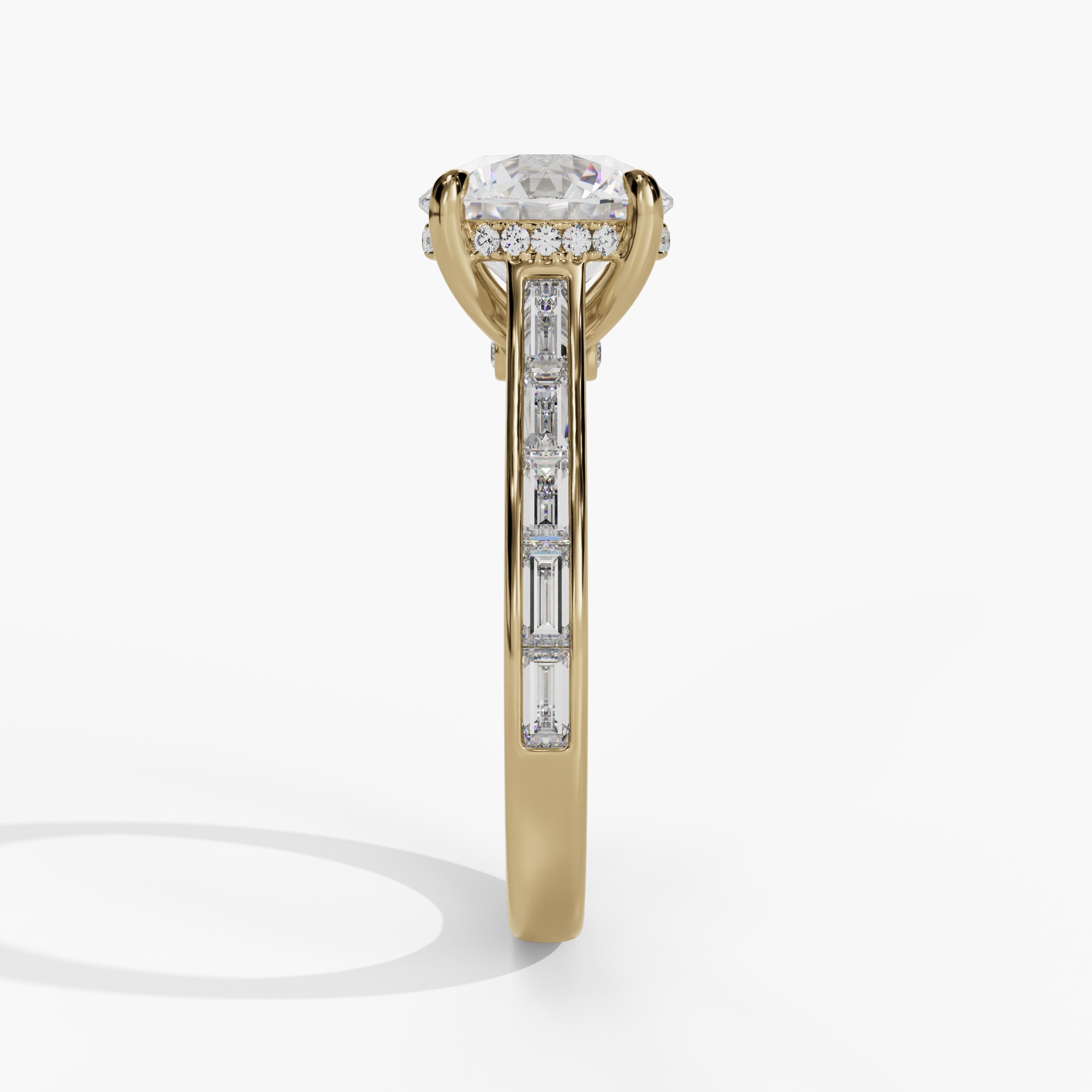 Hidden Halo Engagement Ring with Channel Set Baguette Diamond Shank - Image 3