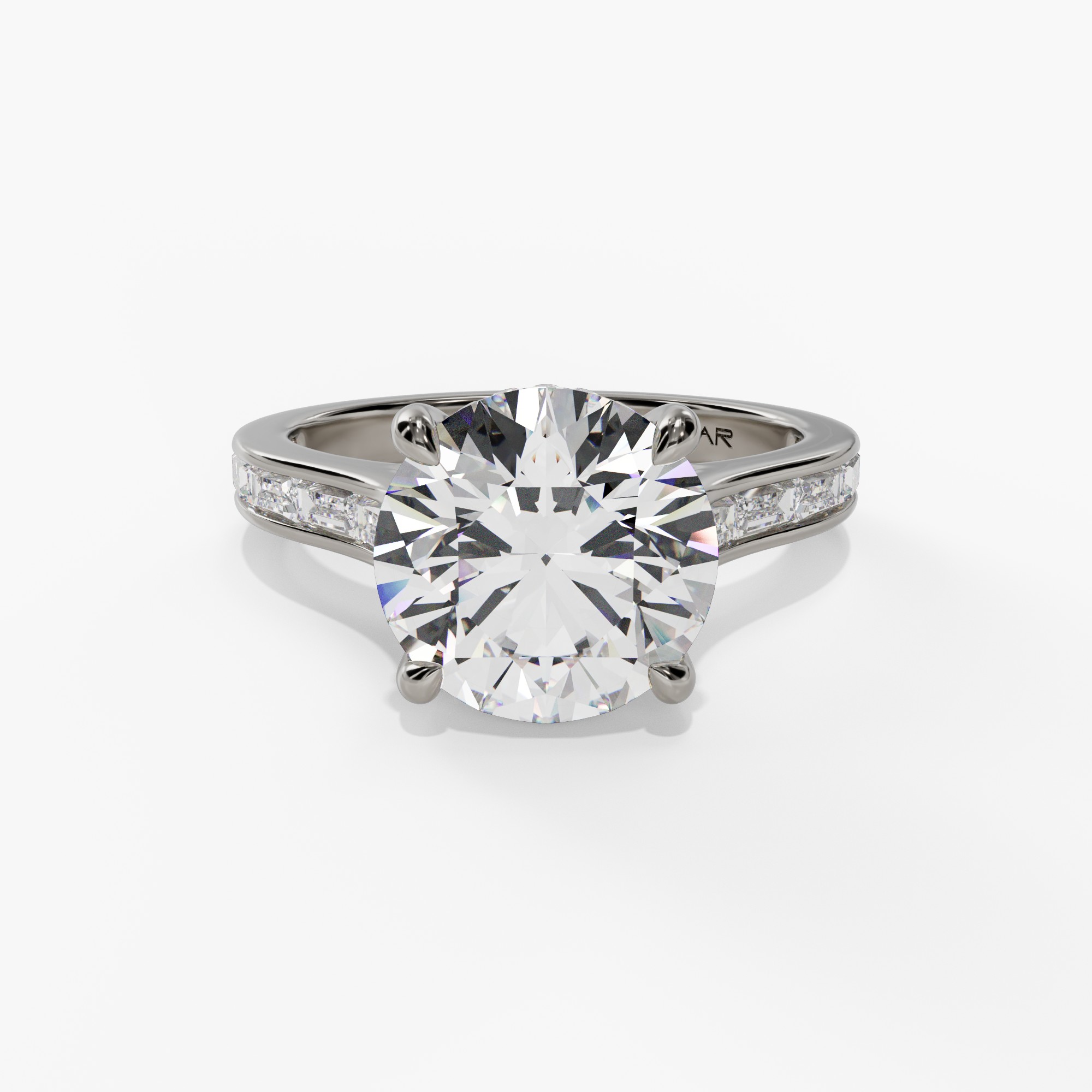 Hidden Halo Engagement Ring with Channel Set Baguette Diamond Shank