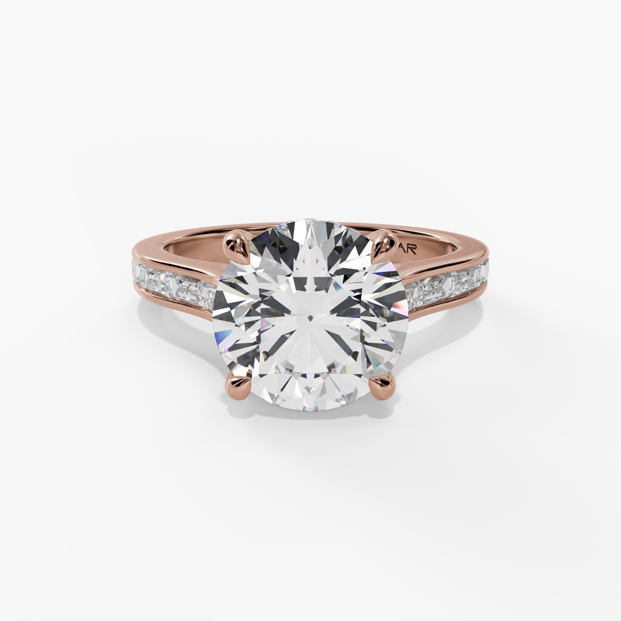 hidden Halo Engagement Ring with Channel Set Baguette Diamond Shank