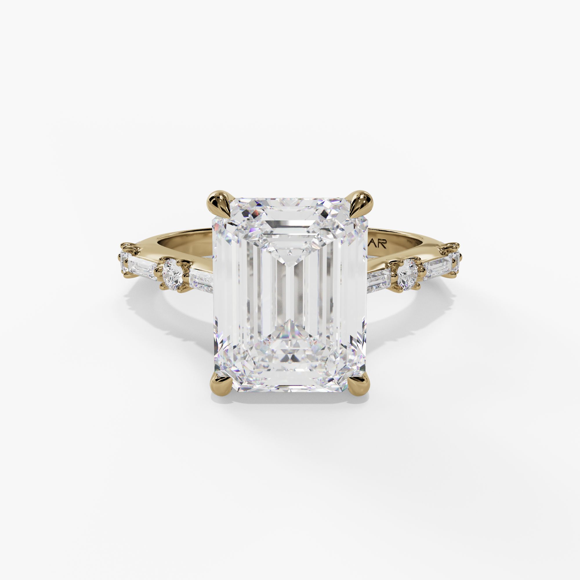 Hidden Halo Engagement Ring with Round & Baguette Floating Diamond Shank