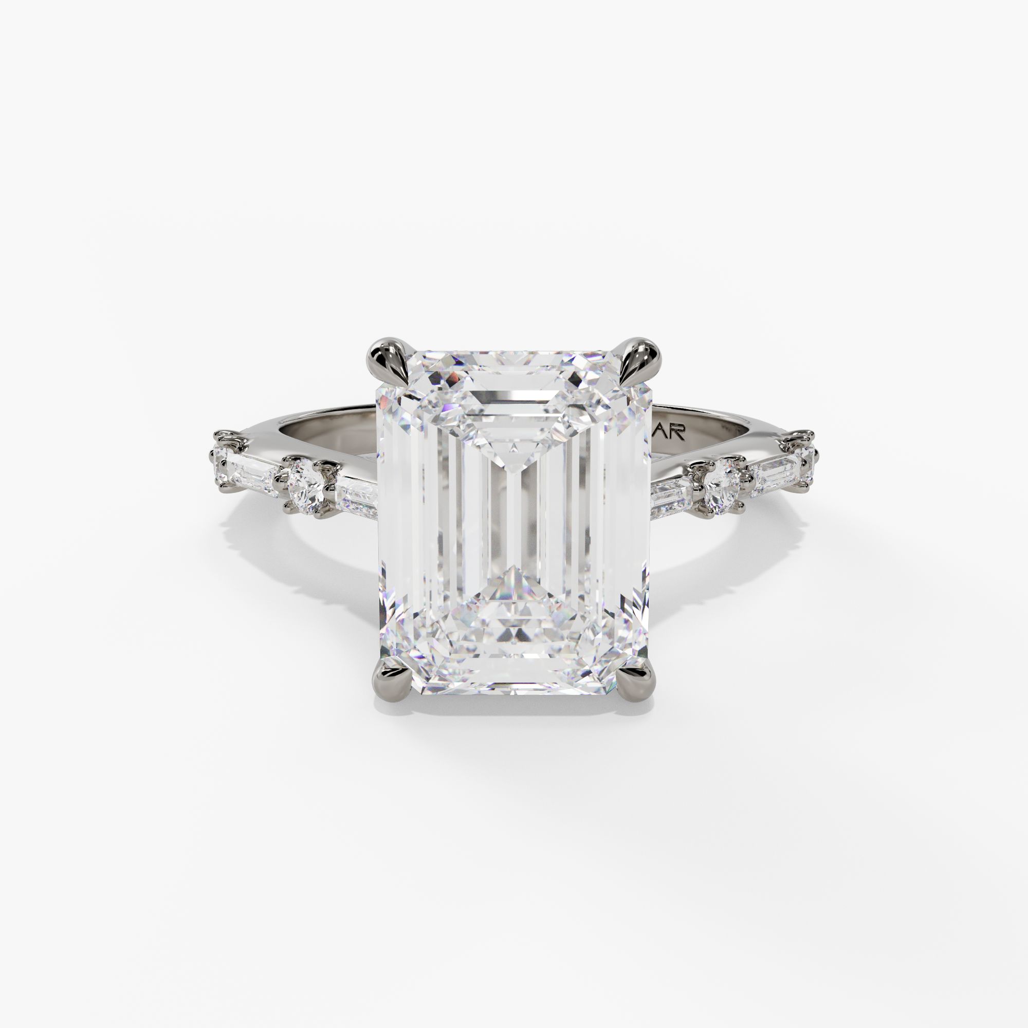 Hidden Halo Engagement Ring with Round & Baguette Floating Diamond Shank